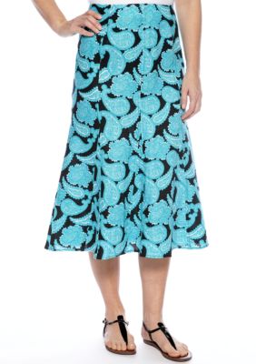 Kim Rogers Paisley Print Linen Full Length Skirt