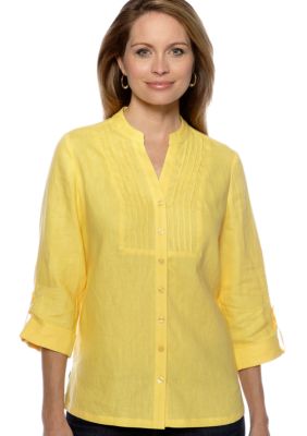 Kim Rogers&reg; Pleated Bib Front Linen Top