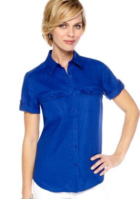 Kim Rogers Short Sleeve Camp Roll Tab Sleeve Shirt