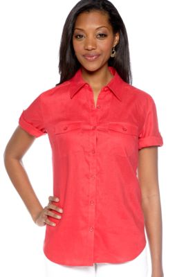 Kim Rogers&reg; Short Sleeve Camp Roll Tab Sleeve Shirt