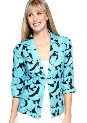 Kim Rogers Linen Notch Collar Paisley Printed Jacket