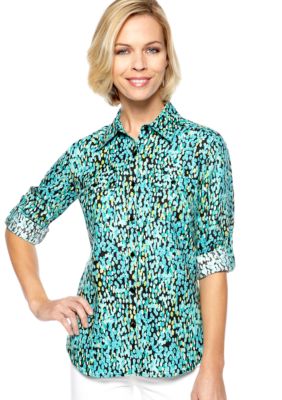 Kim Rogers Button Front Printed Linen Shirt