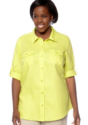 Kim Rogers&reg; Plus Size Linen Button Front Blouse