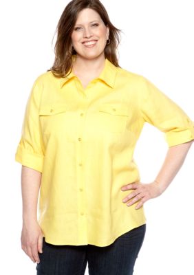Kim Rogers Plus Size Linen Button Front Blouse