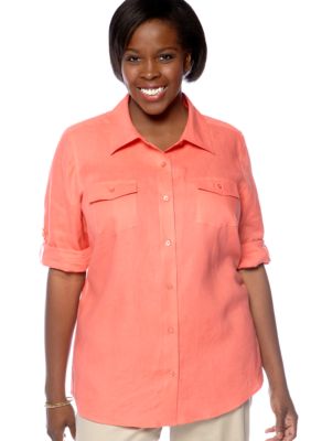 Kim Rogers Plus Size Linen Button Front Blouse