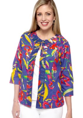 Choices Printed Three Quarter Sleeve Rouched Collar Jacket