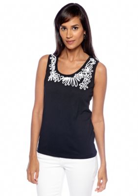 Choices Solid Soutache Neckline Tank