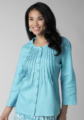 Choices San Tropeze Jewel Neck Blouse with Pintucks