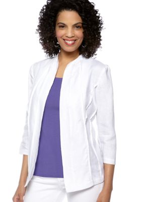 Choices Solid Three Quarter Sleeve Linen Jacket
