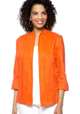 Choices Solid Three Quarter Sleeve Linen Jacket