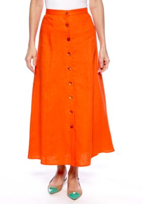 Choices Solid Linen Button Front Skirt