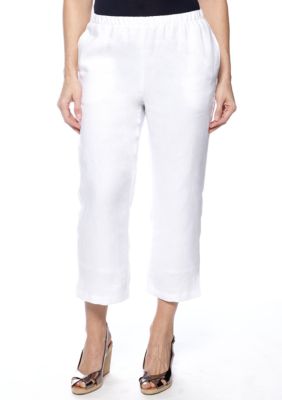 Choices Solid Elastic Waist Linen Capri