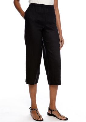 Choices Solid Elastic Waist Linen Capri