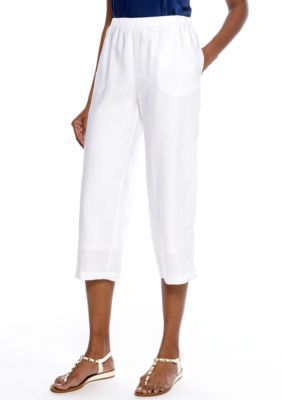 Choices Solid Elastic Waist Linen Capri