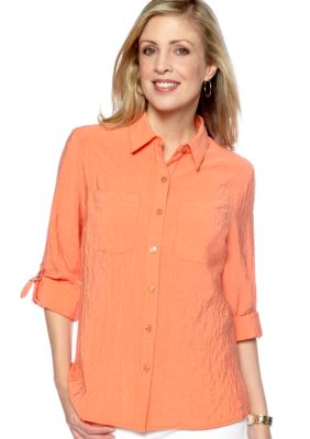 Choices Long Sleeve Roll Tab Utility Woven Top