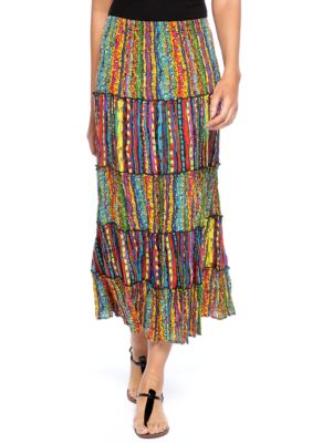 Choices Printed Elastic Waist Five Tiered Skirt