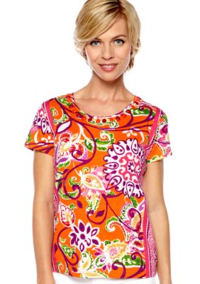 Choices Printed Short Sleeve Round Neck Beaded Tee