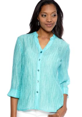 Choices Solid Mandarin Collar Blouse with Shine