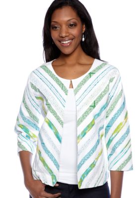 Choices Ribbon Printed Three Quarter Sleeve Round Neck Jacket
