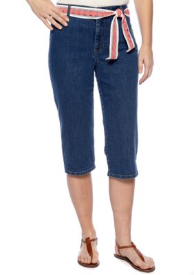 Kim Rogers Easy Fit Denim Capri With Crochet Belt