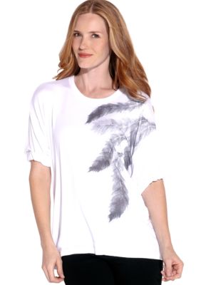 Karen Kane Indigo Bay Rolled Sleeve Feather Print Top