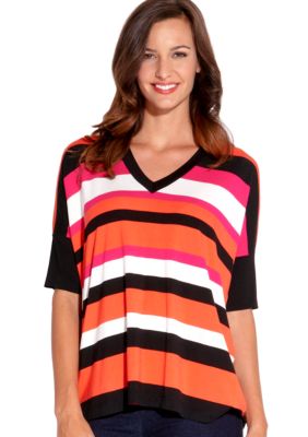 Karen Kane Coral Reef V Neck Stripe Tunic Top