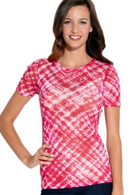 Karen Kane Coral Reef Basket Weave Mesh Short Sleeve Crew
