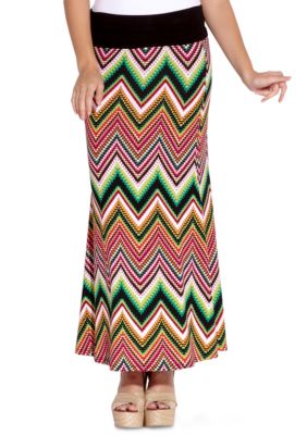 Karen Kane Coral Reef Digital Zig Zag Contrast Band Maxi Skirt