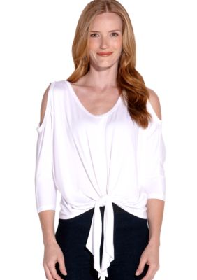 Karen Kane Coral Reef Cold Shoulder Tie Front Top