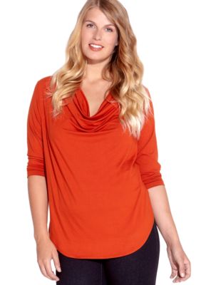 Karen Kane Plus Size Three-Quarter Sleeve Drape Neck Top