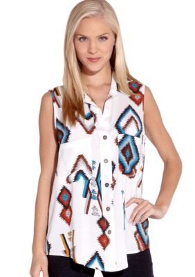 Karen Kane Indigo Bay Sleeveless Button Up Blouse
