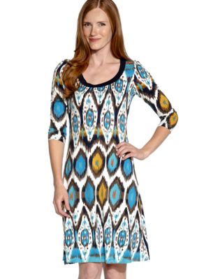Karen Kane Indigo Bay Three Quarter Sleeve A-Line Dress