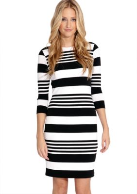 Karen Kane Electric Tide Three Quarter Sleeve Stripe Dress