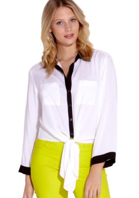 Karen Kane Electric Tide Contrast Knotted Shirt