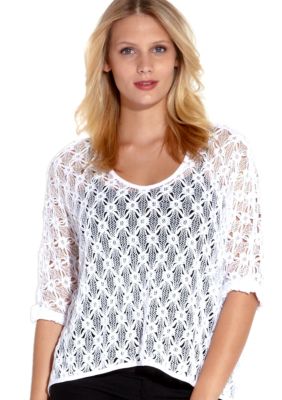 Karen Kane Coral Reef Geometric Crochet Lace Top