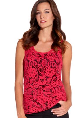 Karen Kane Coral Reef Raspberry Lace Crochet Tank