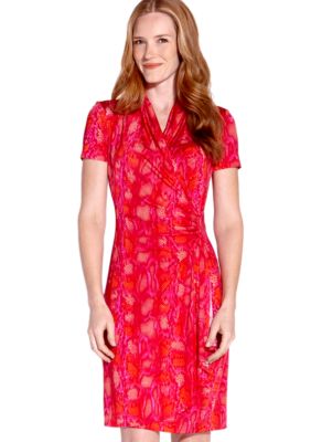 Karen Kane Coral Reef Shimmer Snake Print Cascade Wrap Dress