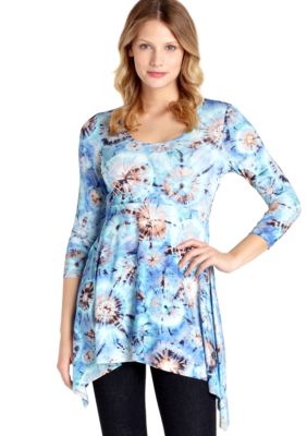 Karen Kane Electric Tide Tie Dye Print Handkerchief Hem Top