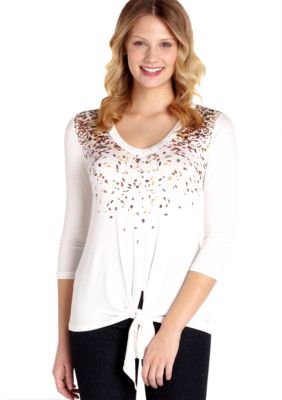 Karen Kane Electric Tide Printed V-Neck Tie Top