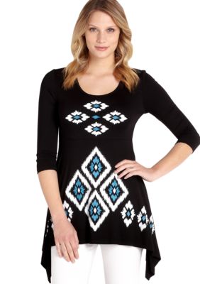 Karen Kane Cross Creek Diamond Print Handkerchief Top