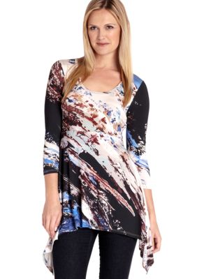 Karen Kane Melrose Three Quarter Sleeve Printed Handkerchief Top