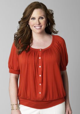 Karen Kane Plus Size Button Front Banded Blouson