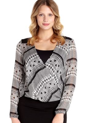 Karen Kane Cross Creek Contrast Blouson Wrap Top
