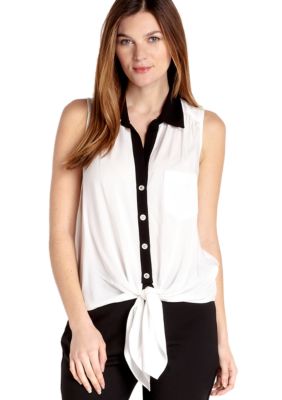 Karen Kane Cross Creek Sleeveless Button Down Tie Top