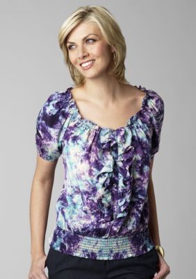 Karen Kane Ruffle Placket Smocked Blouson