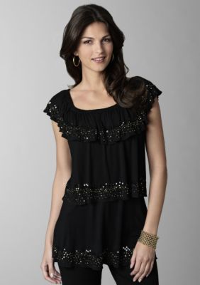 Karen Kane Light Weight Jersey Tiered Top with Sequins