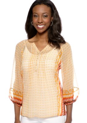 Madison Mixed Print Peasant Blouse