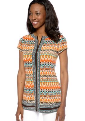 Madison Short Sleeve Border Print Tunic