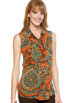 Madison Medallion Print Pleat Front Top