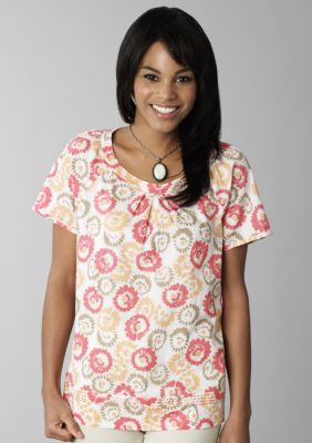 Madison Printed Scoop Neck Woven Top